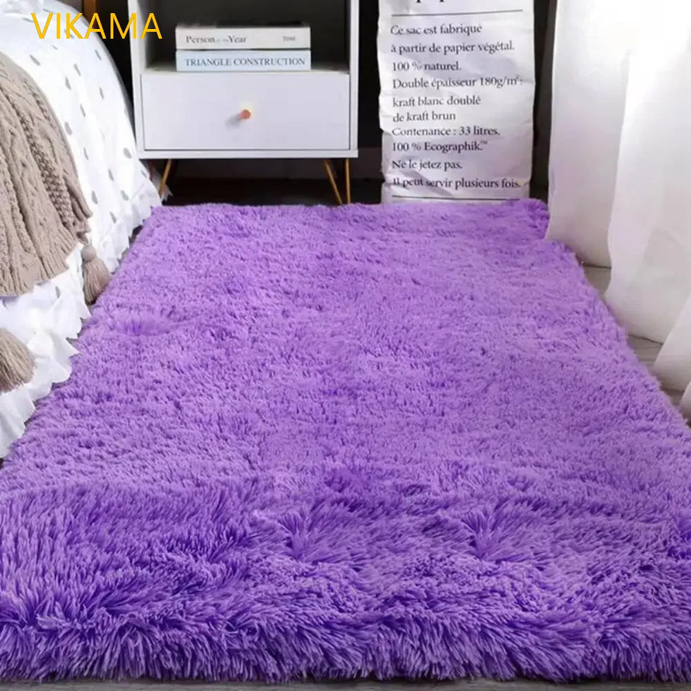 VIKAMA Simple Silk Wool Plush Carpet Bedroom Living Room Bed Blanket