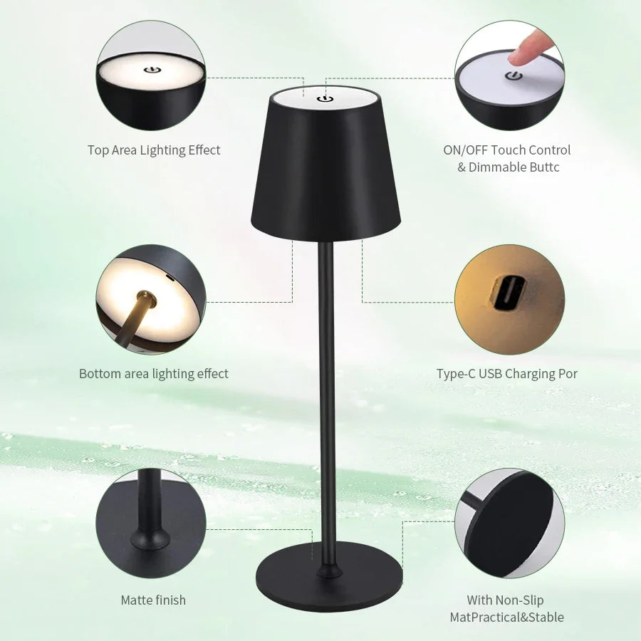 Decorative Rechargeable Led Table Lamp with Touch Switch Wireless 3