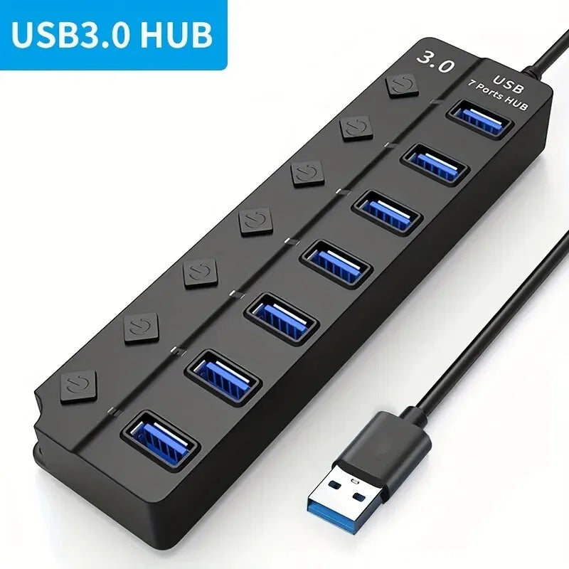 4/7-Port USB 3.0 Hub with LED Indicator Independent Switch Control for