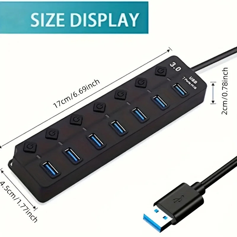4/7-Port USB 3.0 Hub with LED Indicator Independent Switch Control for