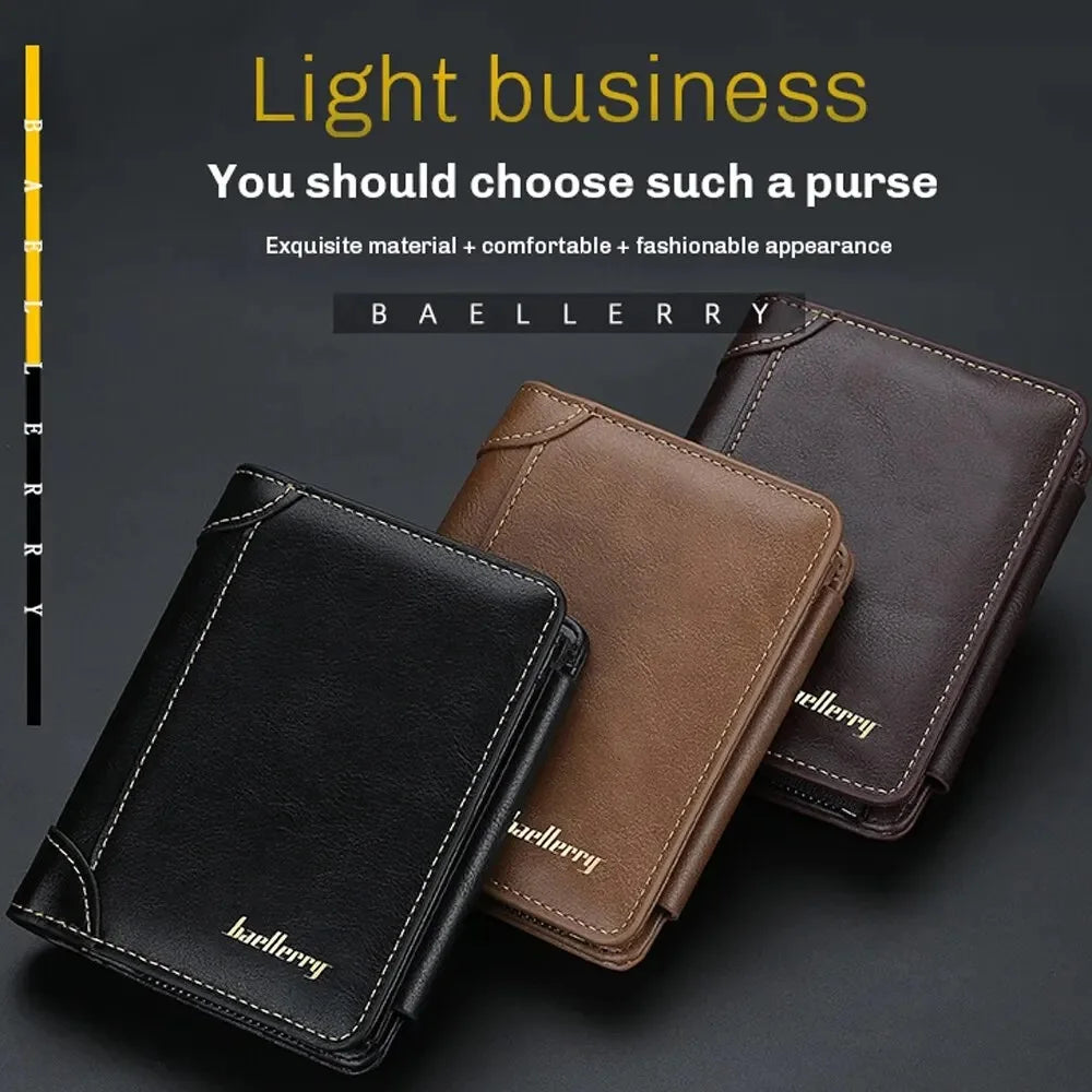 Multi-Card Triple Fold PU Leather Men's Short Wallet Large Capacity