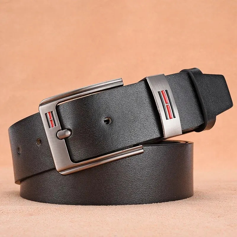 Genuine Leather For Men's High Quality Buckle Jeans Cowskin Casual