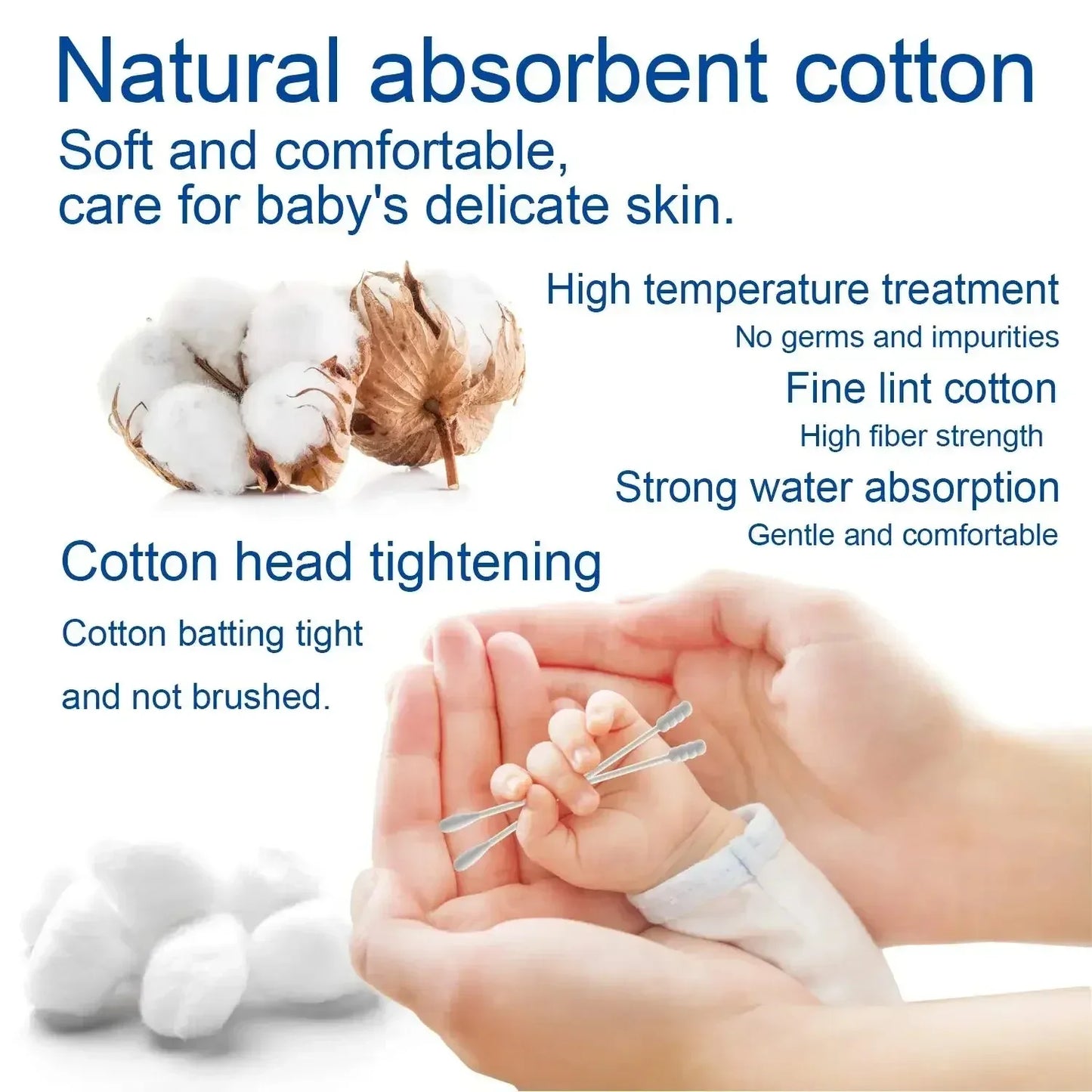 100pcs Per Pack, 5 Packs, Double-ended Cotton Swabs, Baby Cotton