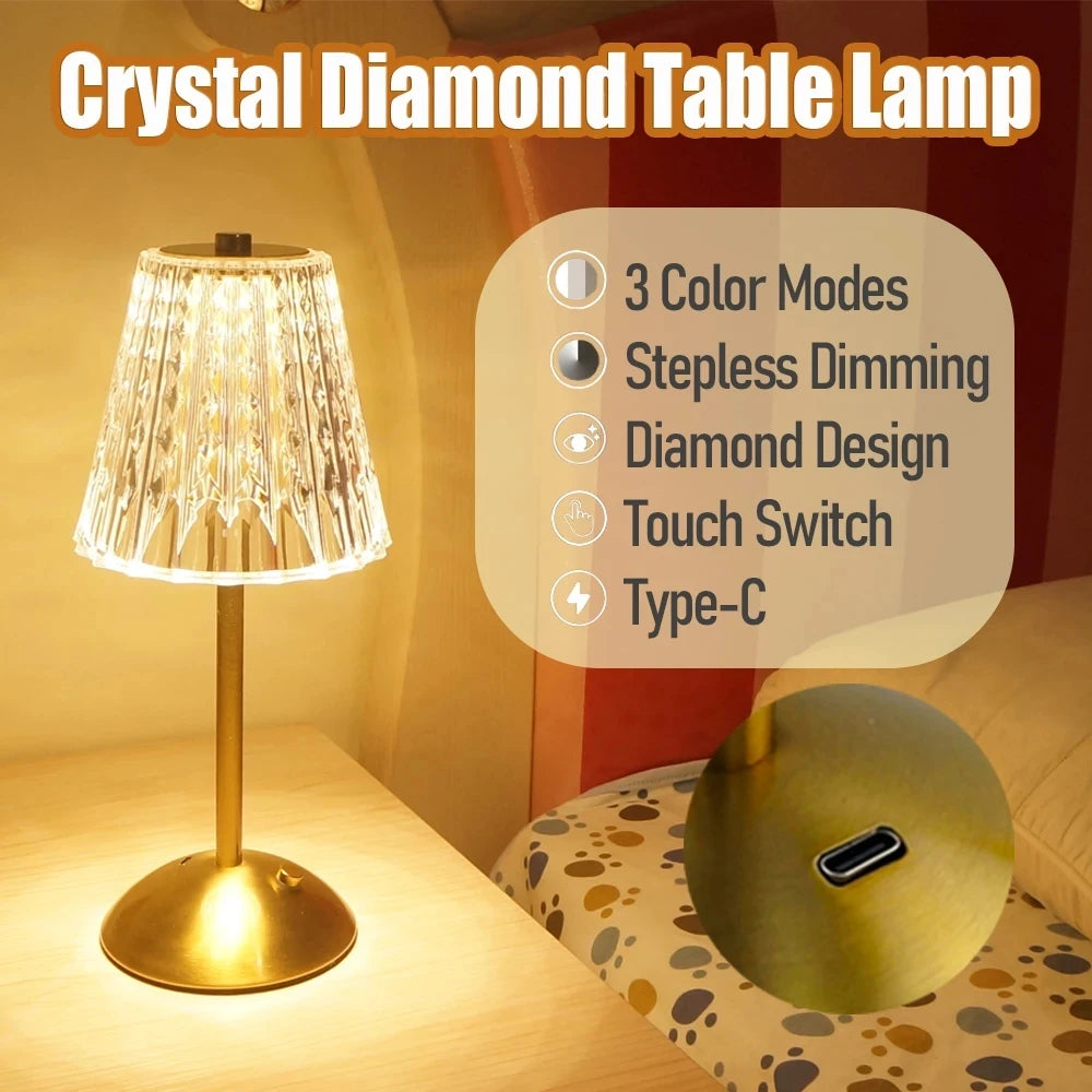 Bar Touch Table Lamp Rechargeable Wireless Desk Lamp Portable Bedroom