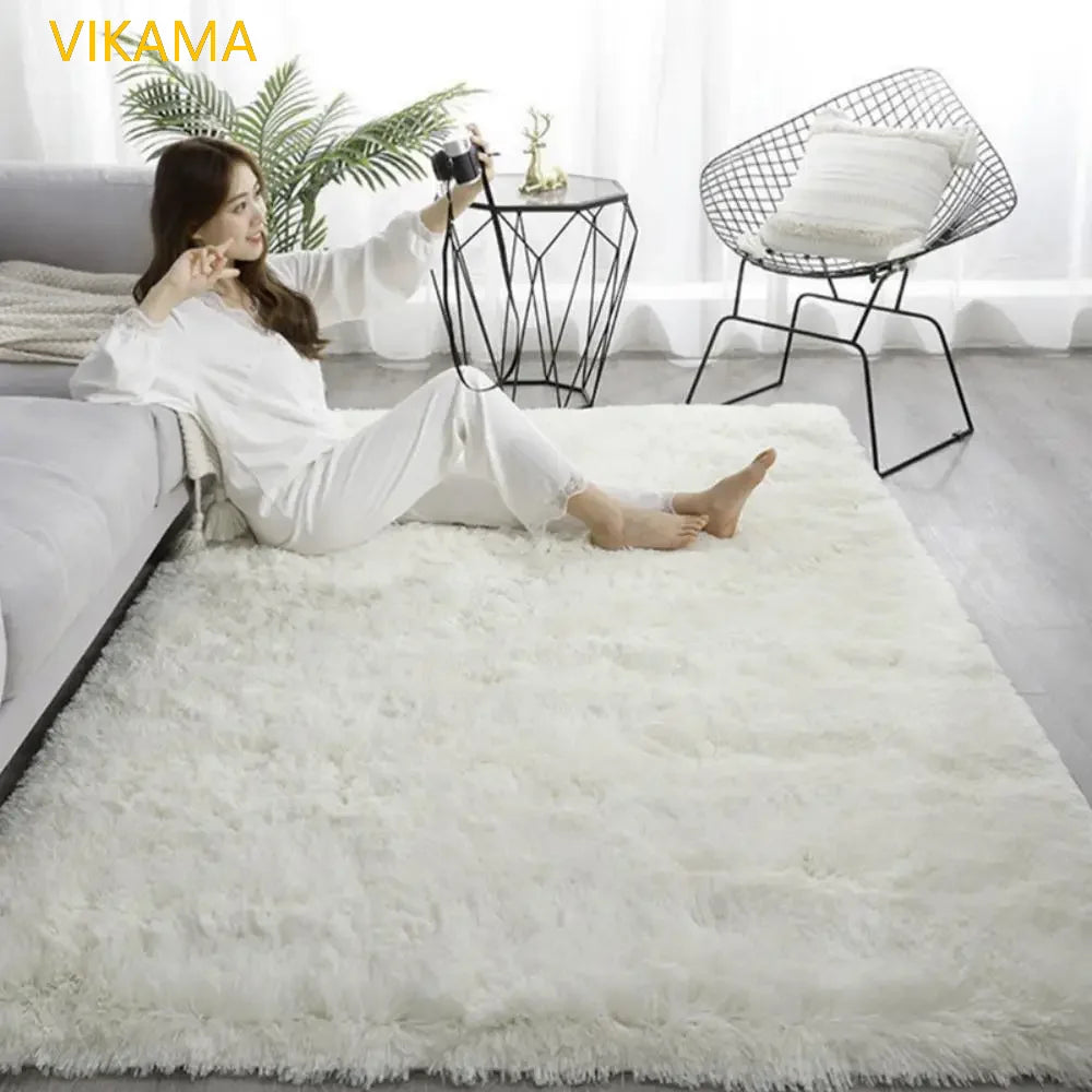 VIKAMA Simple Silk Wool Plush Carpet Bedroom Living Room Bed Blanket