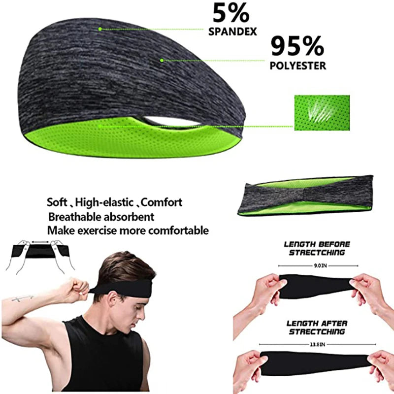 3PCS Sweatband for Men Women Elastic Sport Hairbands Head Band Yoga