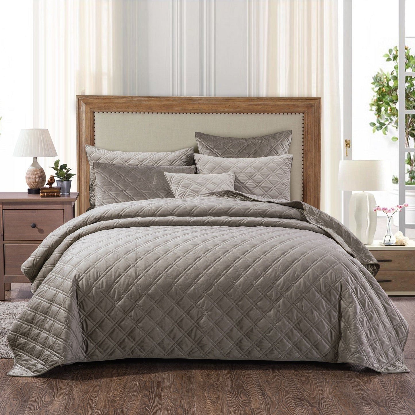 DaDa Bedding Velvety Soft Taupe Grey Velour Coverlet Bedspread Quilt