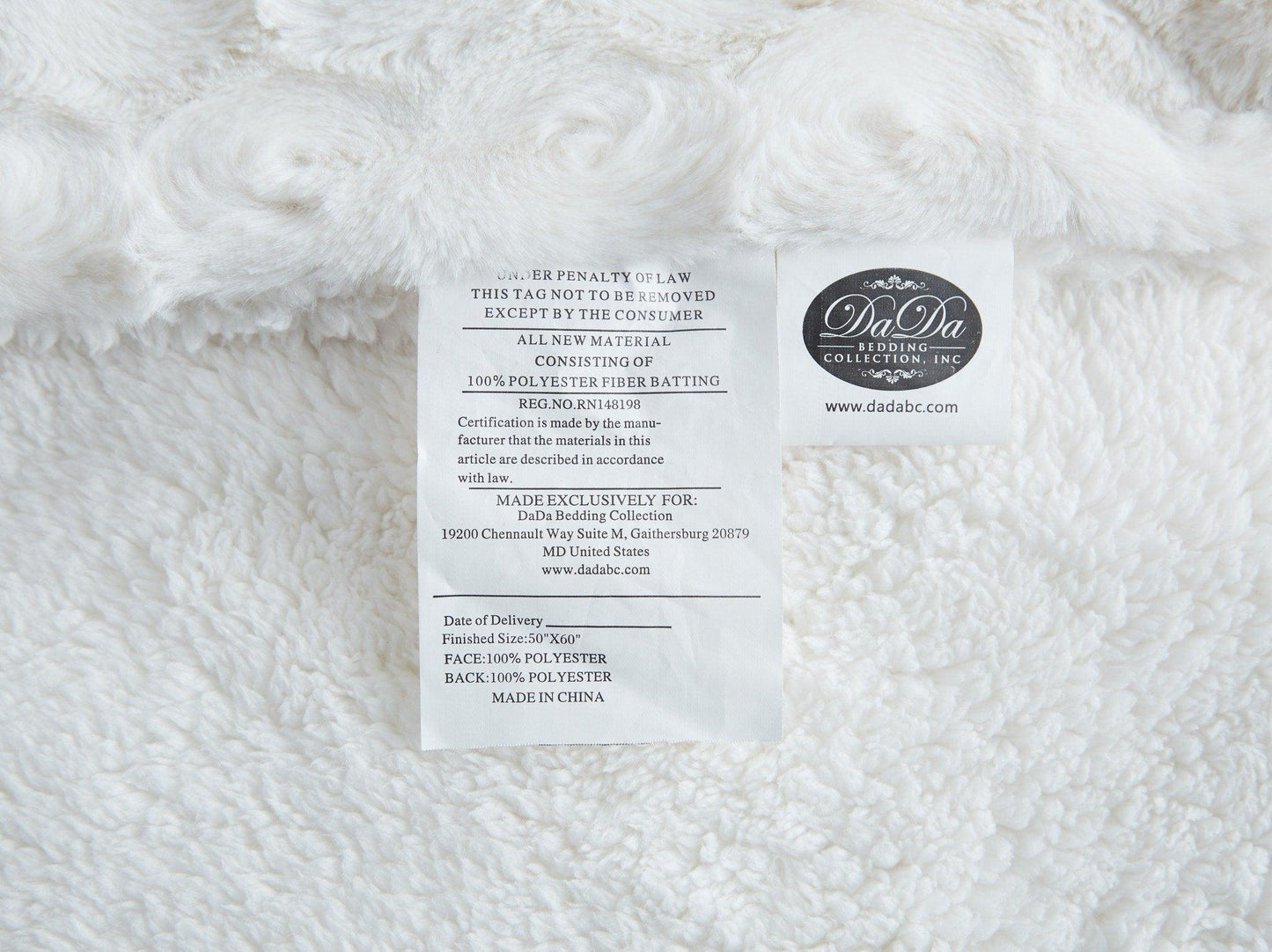 DaDa Bedding Luxury White Roses Fluffy Soft Sherpa Backside Faux Fur