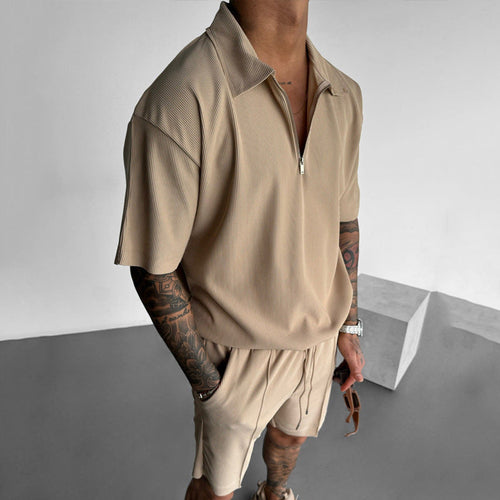 Summer Fashion Mens Clothing Men's Suits New Zipper Polo Casual Short