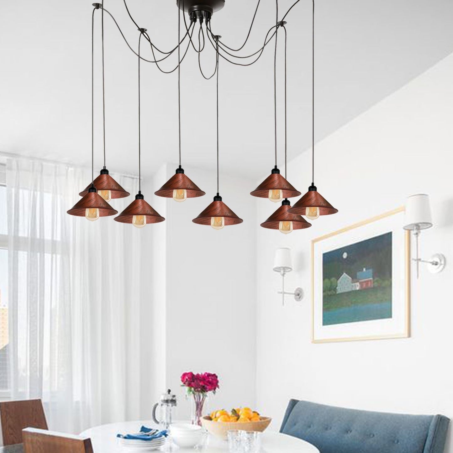 Modern Industrial Rustic Red Spider Metal Shade Hanging Light