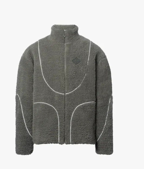 Men's Fashion Lamb Wool Hooded Zipper Coat Sweatshirt Patchwork Line