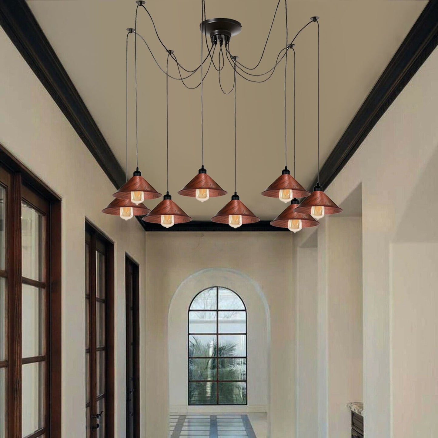 Modern Industrial Rustic Red Spider Metal Shade Hanging Light