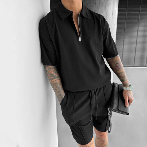 Summer Fashion Mens Clothing Men's Suits New Zipper Polo Casual Short