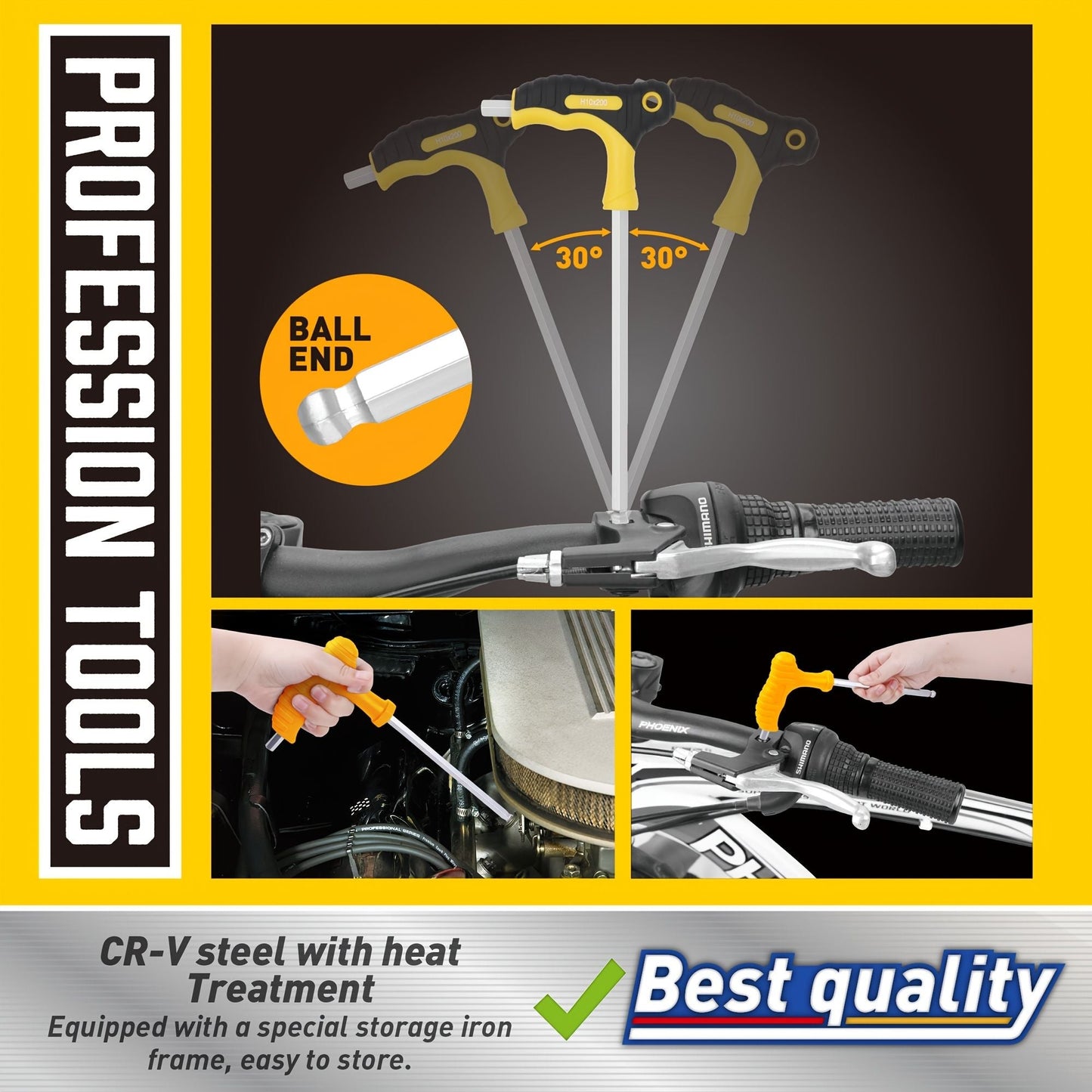 16pc Hex & Torx Wrench Set with T-Handle - Durable CR-V Steel,