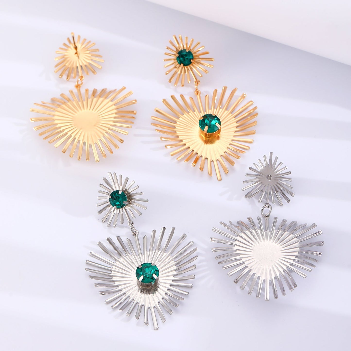 Bohemian Sunflower Heart-shaped Earrings With Rhinestone Exaggerated