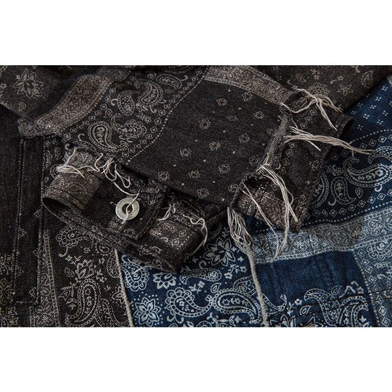 Denim Jacket Men Patch Vintage Totems Turn-down Collar Cowboy Outwear