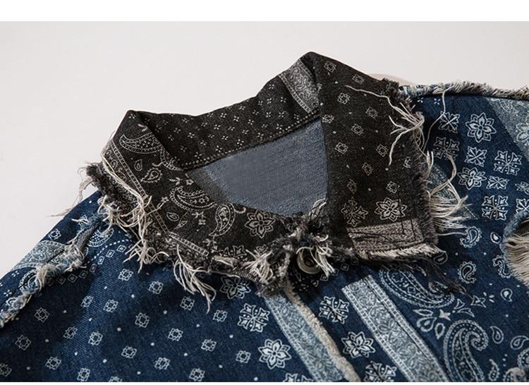 Denim Jacket Men Patch Vintage Totems Turn-down Collar Cowboy Outwear
