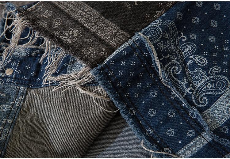 Denim Jacket Men Patch Vintage Totems Turn-down Collar Cowboy Outwear