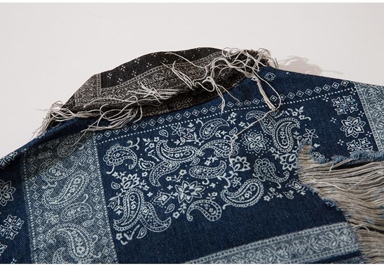 Denim Jacket Men Patch Vintage Totems Turn-down Collar Cowboy Outwear
