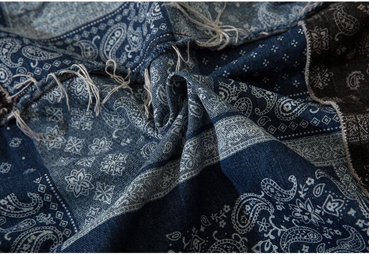 Denim Jacket Men Patch Vintage Totems Turn-down Collar Cowboy Outwear