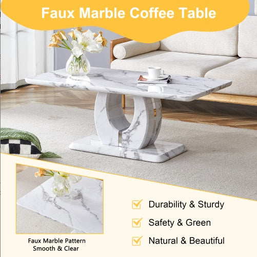 Modern Minimalist Grey Marble Pattern Sticker Pattern MDF Rectangular Coffee Table. Add A Tranquil And Comfortable Atmosphere To Your Home. MDF Coffee Table, Grey Marble Pattern Sticker, Side Table.