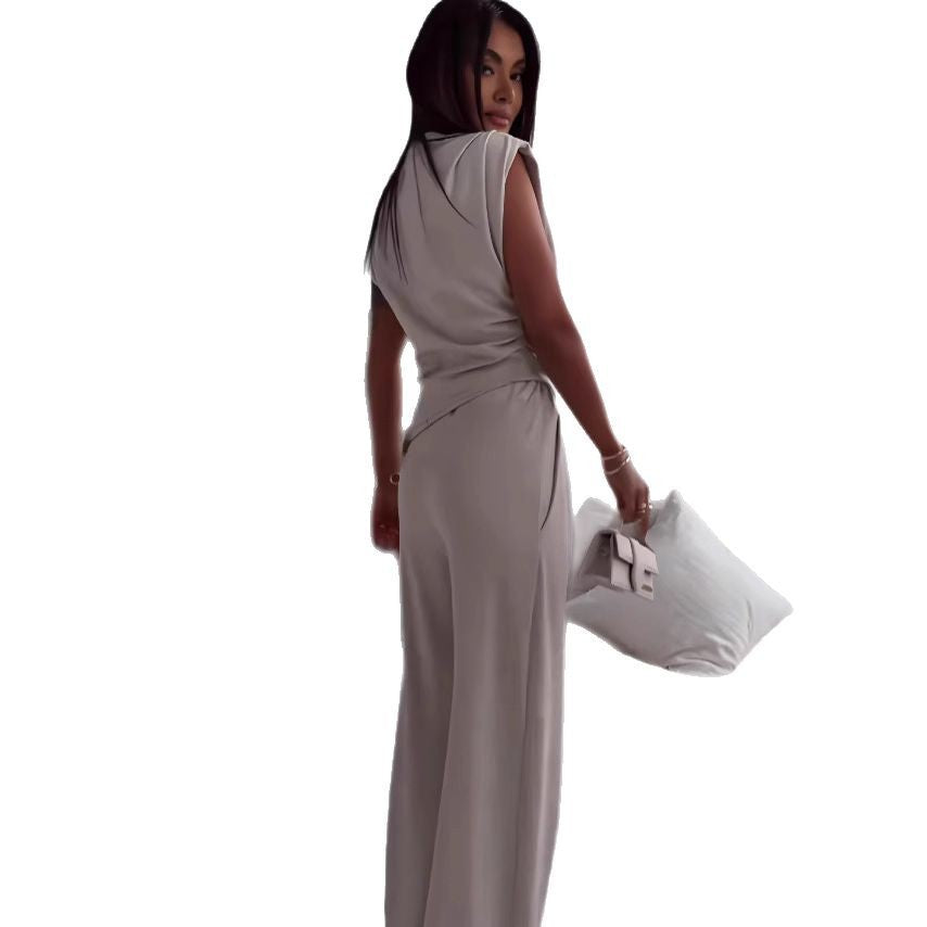 Women's Sleeveless Suit Fashion Slim Irregular Split Top And Straight