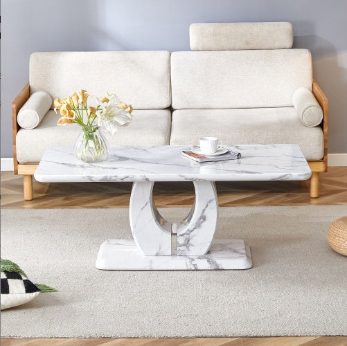 Modern Minimalist Grey Marble Pattern Sticker Pattern MDF Rectangular Coffee Table. Add A Tranquil And Comfortable Atmosphere To Your Home. MDF Coffee Table, Grey Marble Pattern Sticker, Side Table.