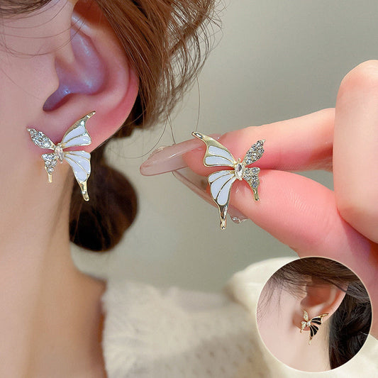 Fashion Jewelry Rhinestone Dripped Butterflies Stud Earrings Sweet