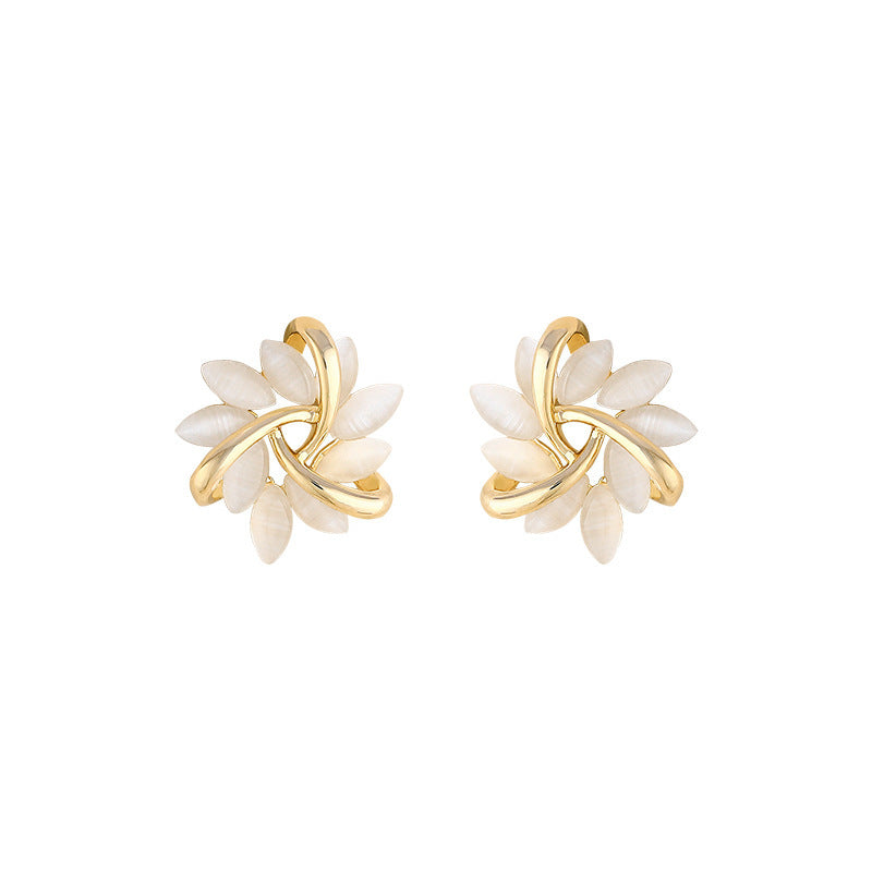 Cat's Eye Flower Earrings High Sense Opal Square Triangle Geometry