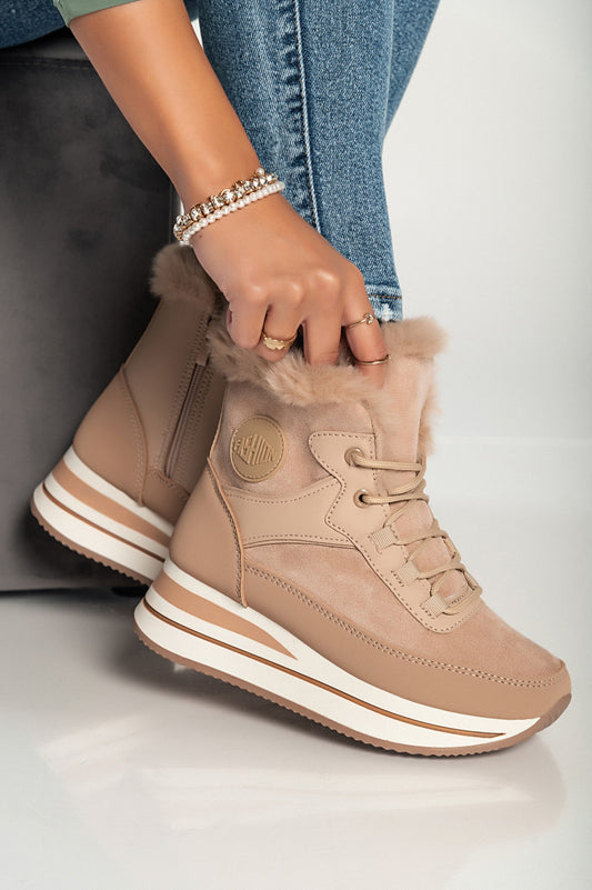 Faux leather and textile fashion sneakers, SG206, khaki