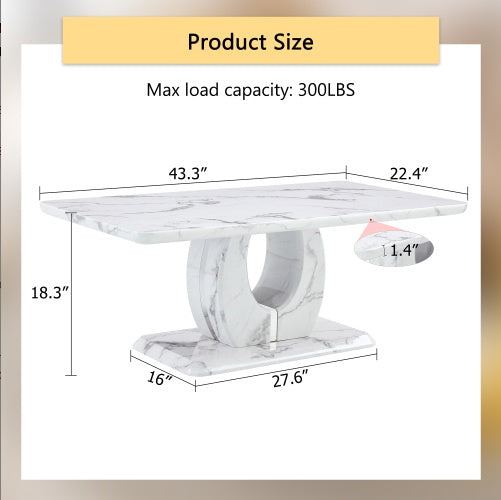 Modern Minimalist Grey Marble Pattern Sticker Pattern MDF Rectangular Coffee Table. Add A Tranquil And Comfortable Atmosphere To Your Home. MDF Coffee Table, Grey Marble Pattern Sticker, Side Table.