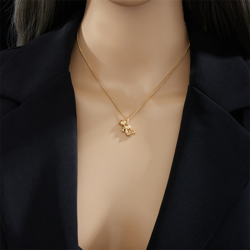 Cute Cartoon Three-dimensional Bear Necklace Titanium Chain