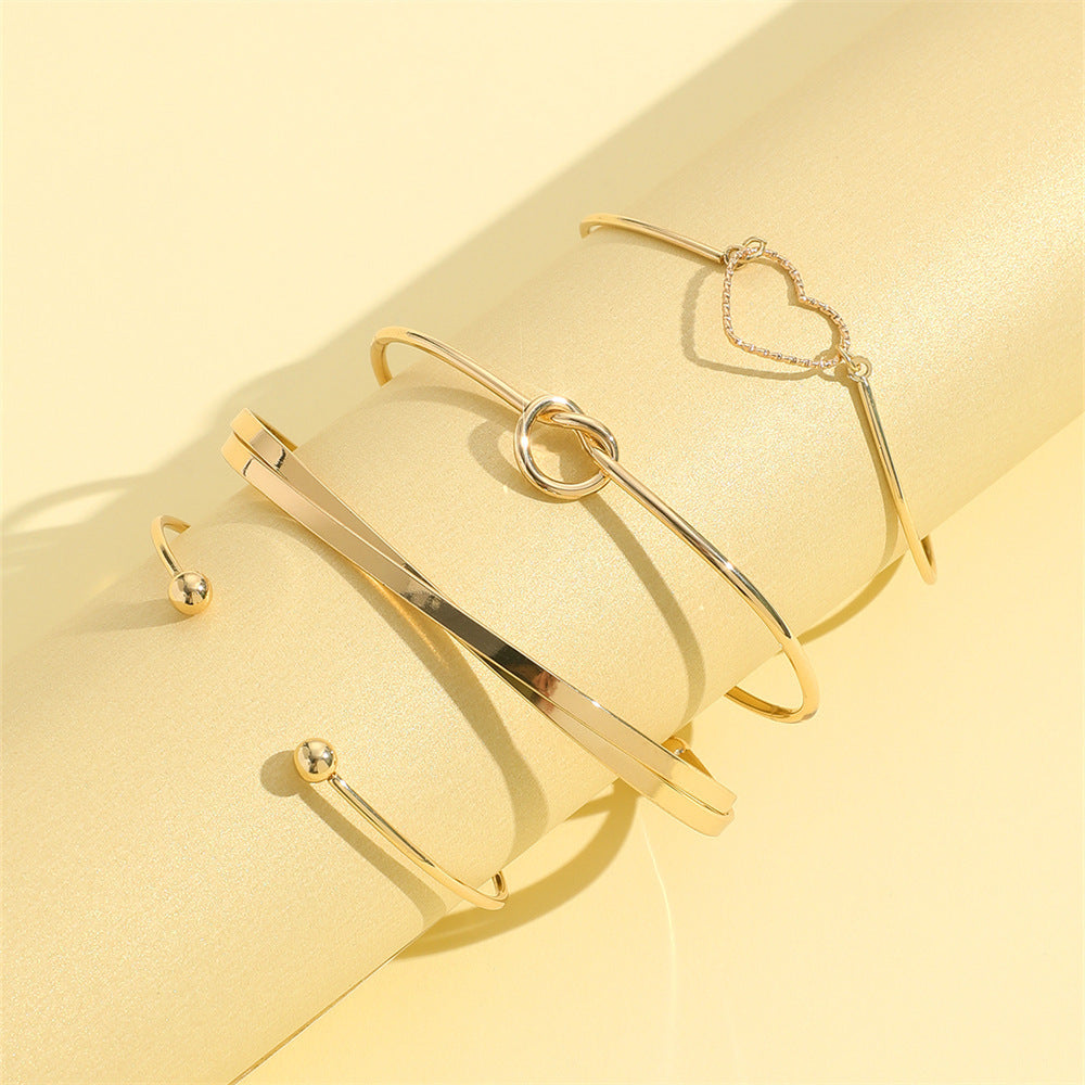 Vintage Gold Crystal Heart Letter Love Bangle Bracelet For Women