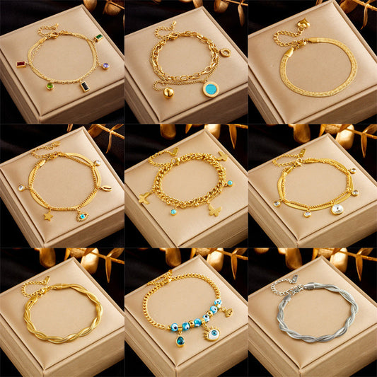 Stainless Steel Gold Plated Punk Fashion Double Layer Bracelet For