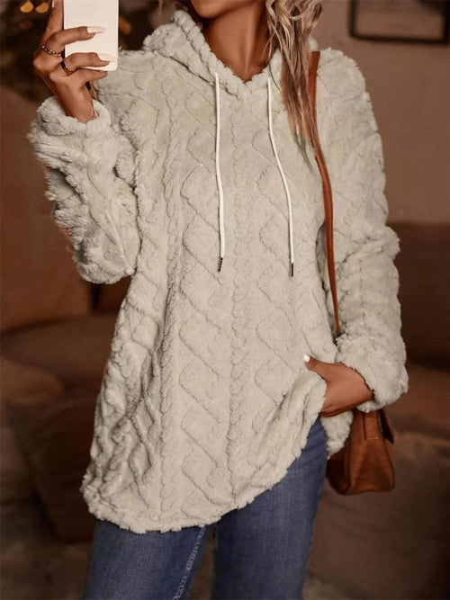Drawstring Long Sleeve Fleece Hoodie