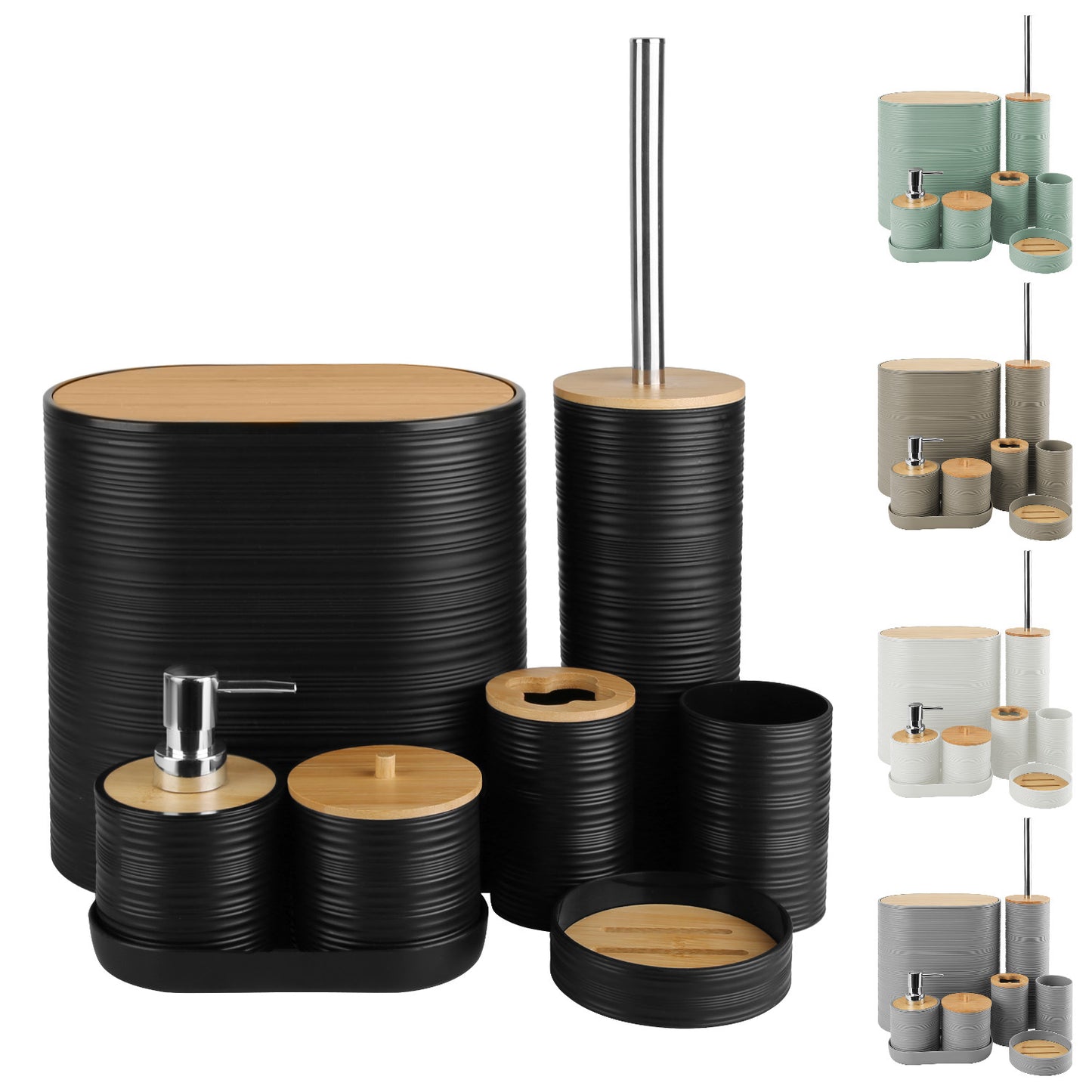 5 Colors Options -- Set Of 8Pcs Bathroom Accessories Set Bathroom Holder Set With Soap Dispenser Toothbrush Holder Cup Soap Dish Toilet Cleaning Brush Trash Can Qtip Holder Vanity Tray For Home