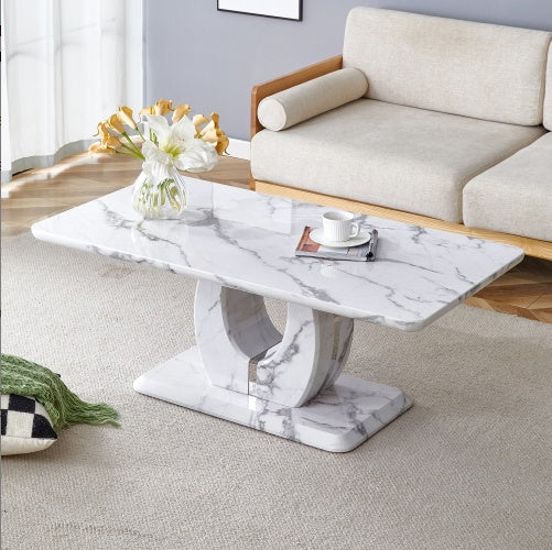 Modern Minimalist Grey Marble Pattern Sticker Pattern MDF Rectangular Coffee Table. Add A Tranquil And Comfortable Atmosphere To Your Home. MDF Coffee Table, Grey Marble Pattern Sticker, Side Table.