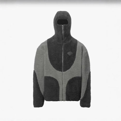 Men's Fashion Lamb Wool Hooded Zipper Coat Sweatshirt Patchwork Line