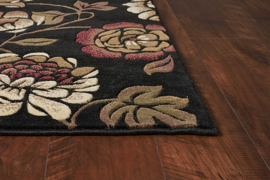 5inches x 8inches Black Floral Indoor Area Rug