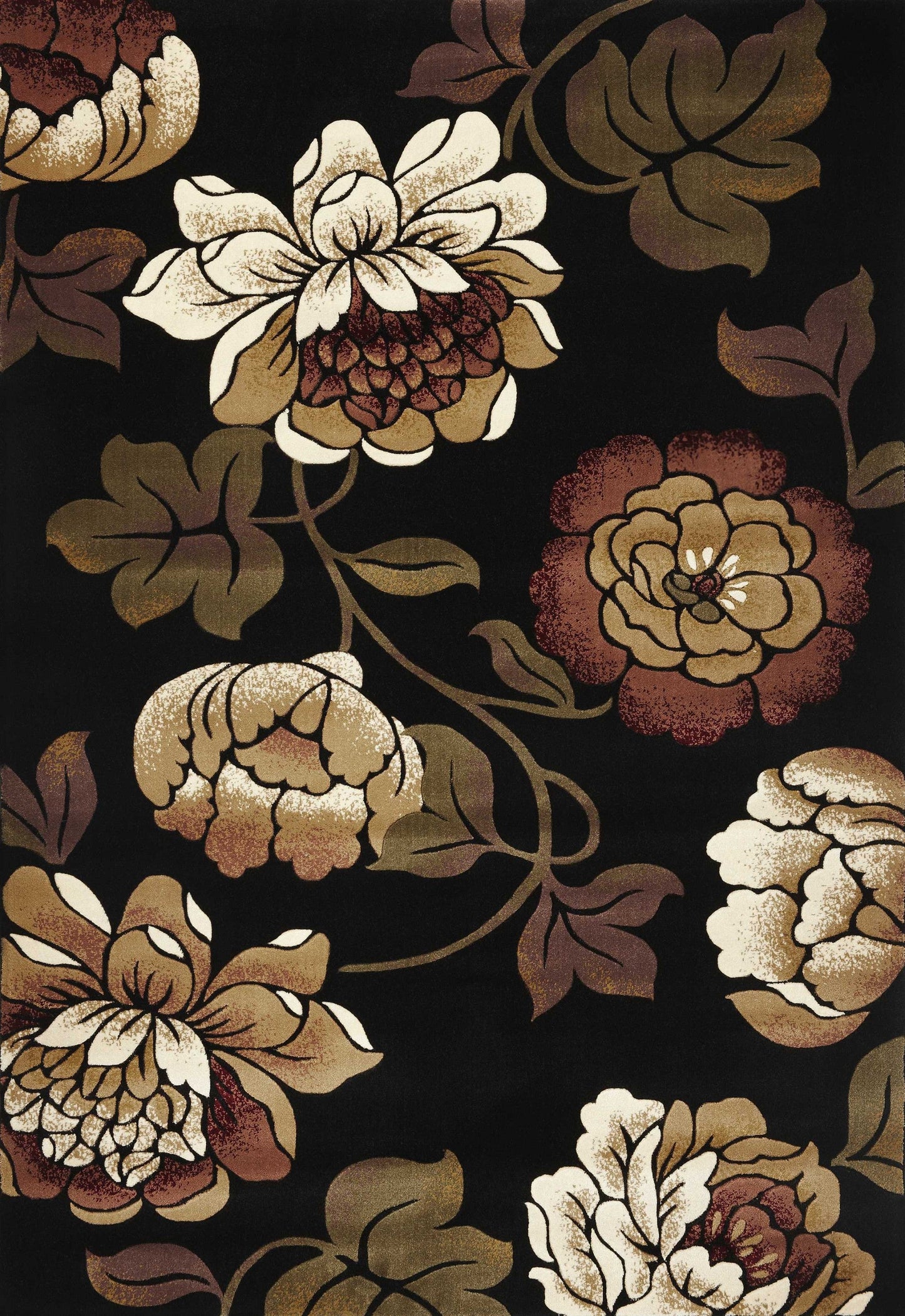 5inches x 8inches Black Floral Indoor Area Rug