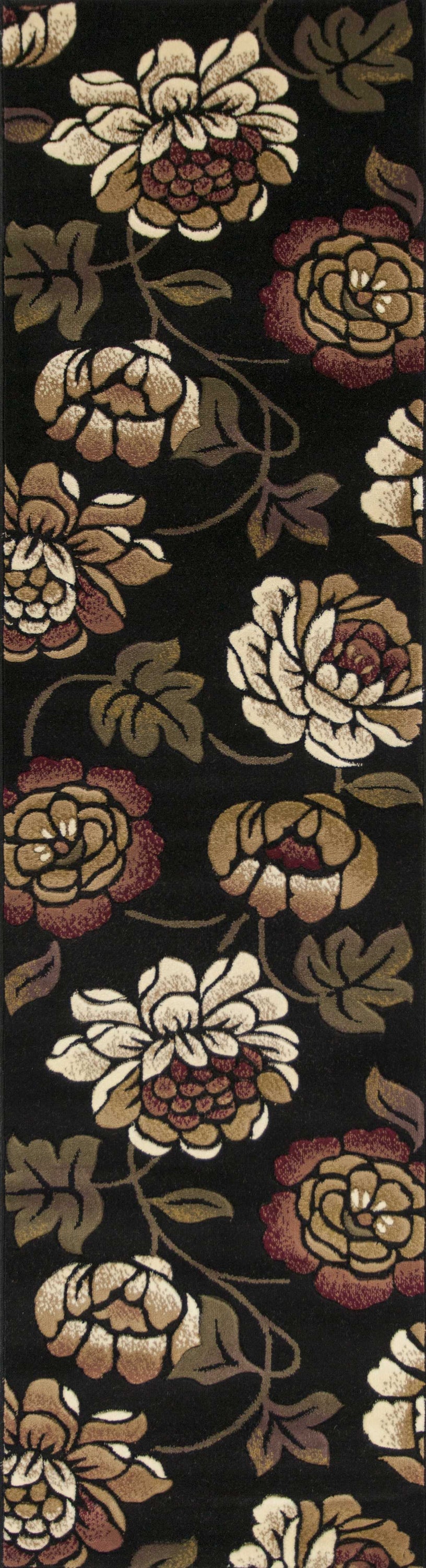 5inches x 8inches Black Floral Indoor Area Rug