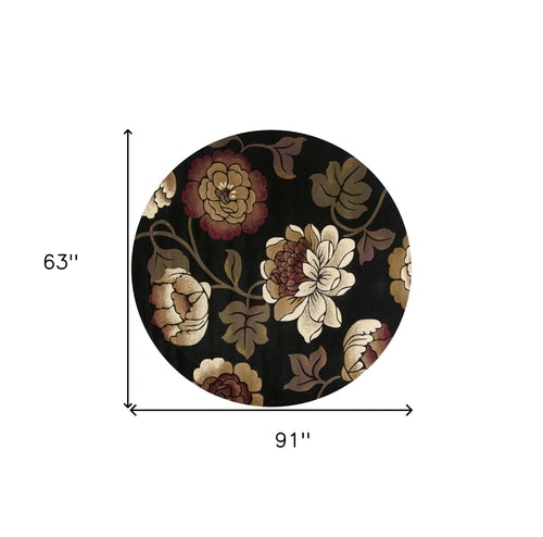 5inches x 8inches Black Floral Indoor Area Rug