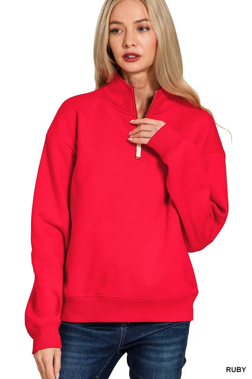Zenana Fleece Half Zip Sweatshirt