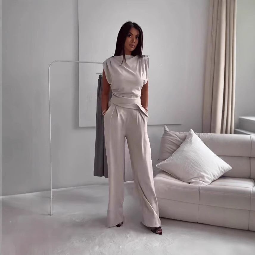Women's Sleeveless Suit Fashion Slim Irregular Split Top And Straight