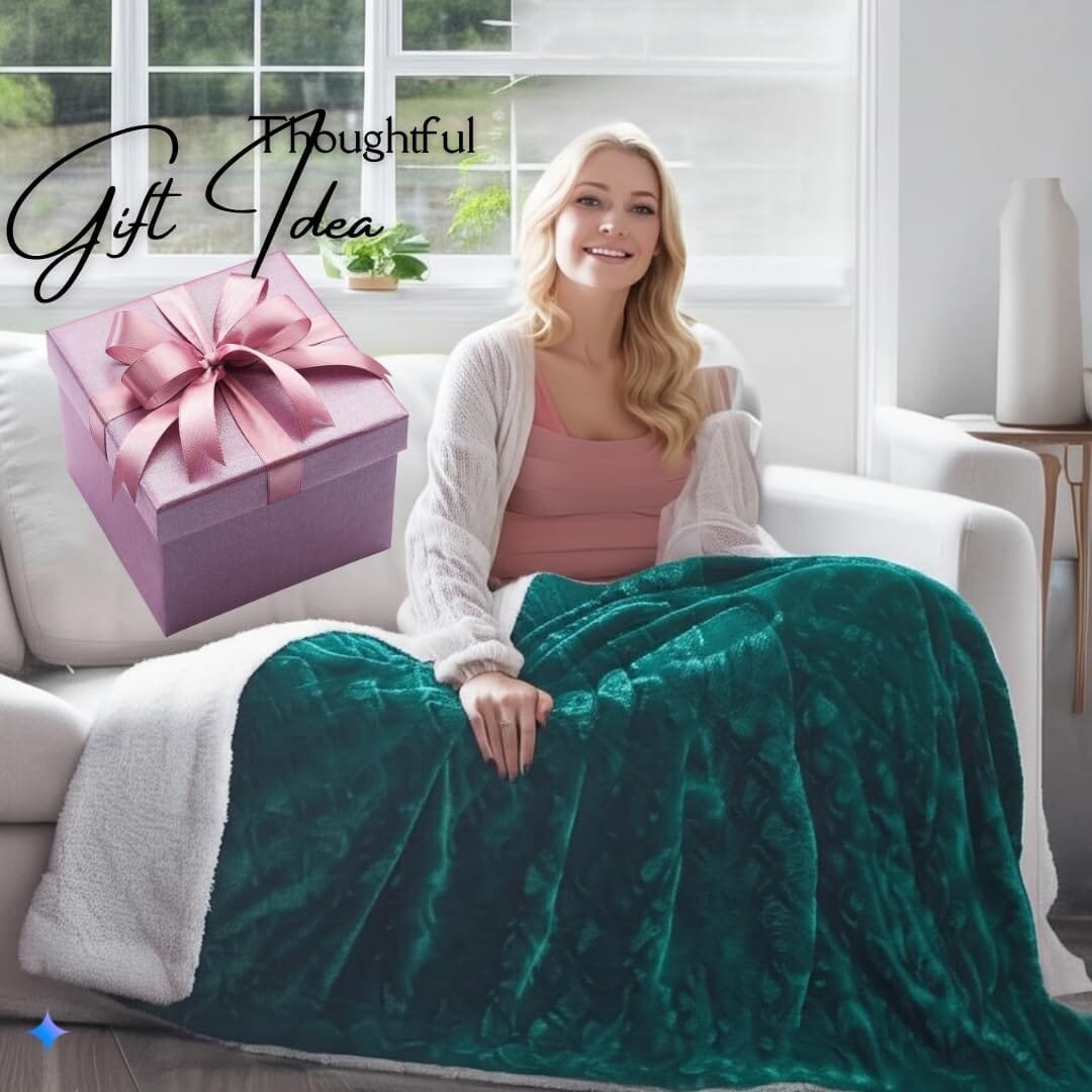 DaDa Bedding Mermaid Scales Emerald Green Blue w/ Sherpa Backside Faux