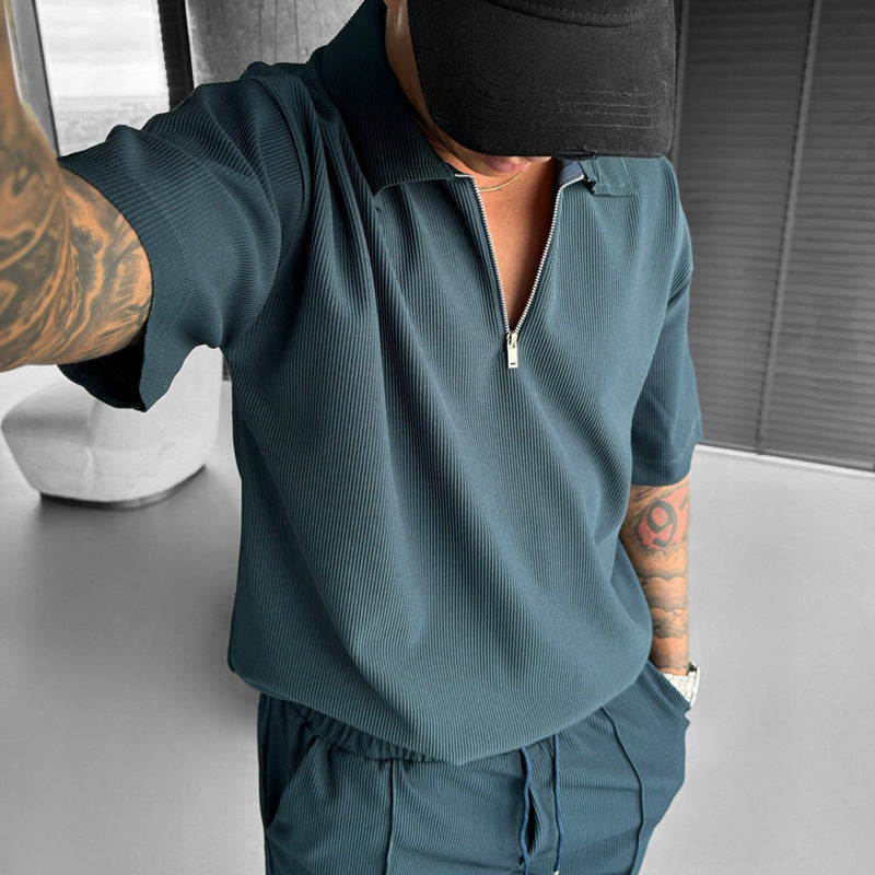 Summer Fashion Mens Clothing  Men's Suits New Zipper Polo Casual Short