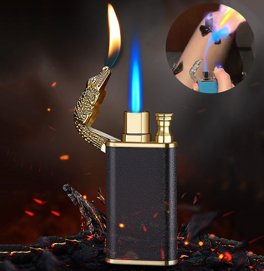 Creative Blue Flame Lighter Dolphin Dragon Tiger Double Fire Metal