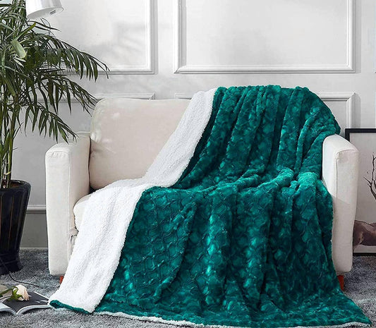 DaDa Bedding Mermaid Scales Emerald Green Blue w/ Sherpa Backside Faux