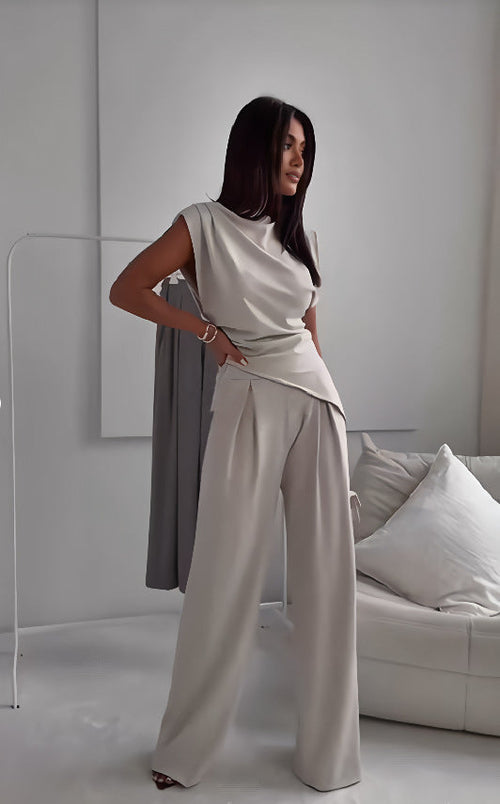 Women's Sleeveless Suit Fashion Slim Irregular Split Top And Straight