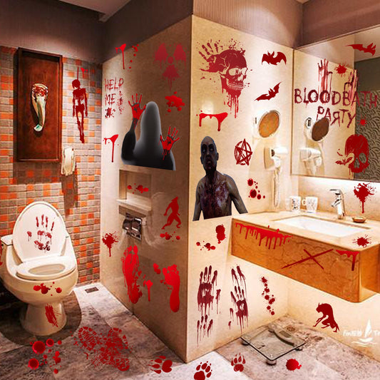 Halloween Window Stickers Horror Blood Handprint Footprint Fingerprint